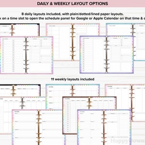 K&ouml;nnte beinhalten: Ein digitaler Planer mit 8 Tages- und 11 Wochenlayouts. Die Layouts sind in verschiedenen Farben gehalten und haben unterschiedliche Papierstile, darunter schlicht, gepunktet und liniert. Der Planer ist f&uuml;r die Verwendung mit Google oder Apple Calendar konzipiert.