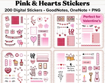 Valentine's Day Digital Stickers, Valentines Stickers, Pink Digital Stickers, Goodnotes Stickers, OneNote Stickers, Digital Planner Stickers