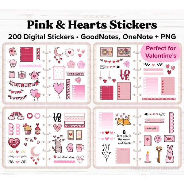 Valentine's Day Digital Stickers, Valentines Stickers, Pink Digital Stickers, Goodnotes Stickers, OneNote Stickers, Digital Planner Stickers