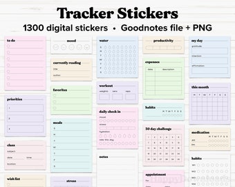 Trackers Digital Stickers, Digital Sticky Notes, Tracker Stickers, Digital Planner Stickers, Pre-cropped Goodnotes Elements, Planner Widgets