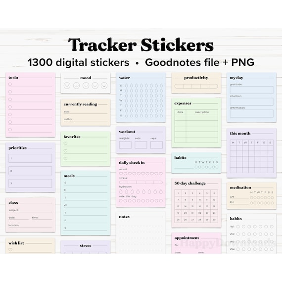 Trackers Digital Stickers, Digital Sticky Notes, Tracker Stickers, Digital Planner Stickers, Pre-cropped Goodnotes Elements, Planner Widgets