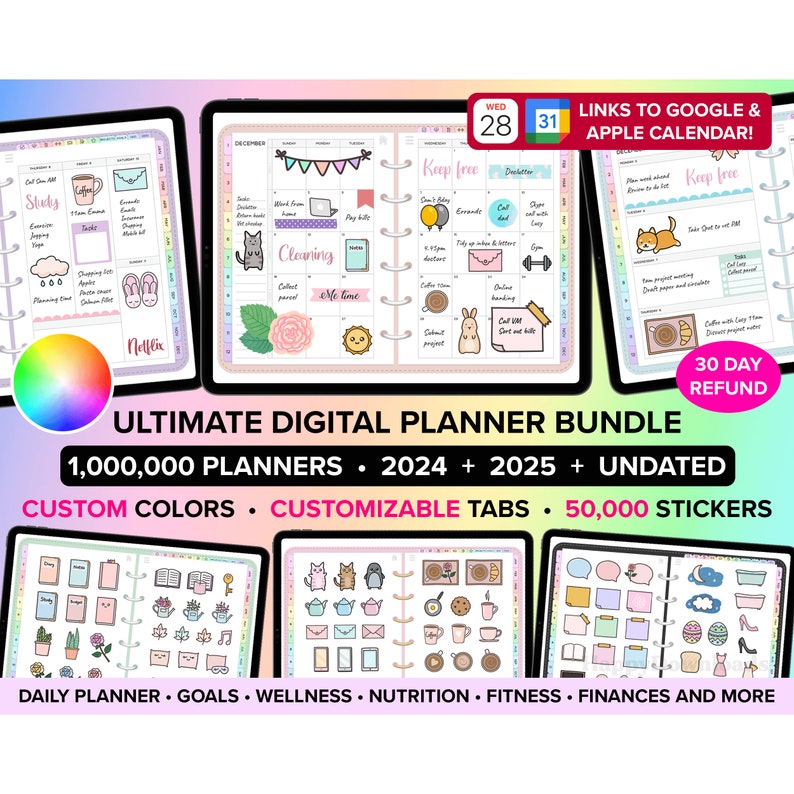 Digital Planner 2024 2025 Undated Digital Planners Goodnotes Planner iPad Planner Daily Planner Weekly Planner Digital Journal ADHD Planner image 1