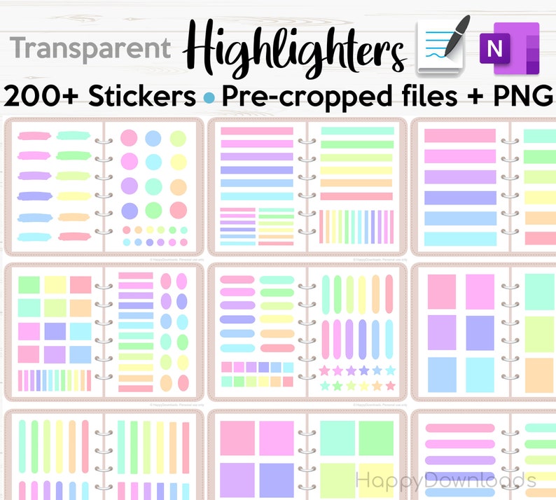 Highlighter Digital Stickers Pack 200 Transparent Etsy