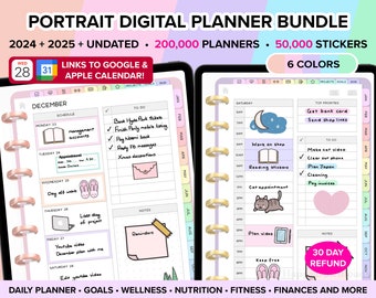Digital Planner 2024 2025 Undated Planner Digital Journal ADHD Planner Goodnotes Planner iPad Planner Daily Planner Weekly Planner PORTRAIT