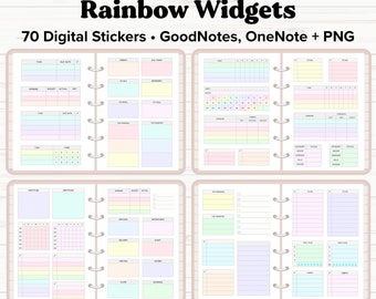 Rainbow Widgets Digital Stickers, Digital Planner Stickers, Tracker Stickers, Goodnotes Stickers, OneNote Stickers, iPad Stickers, PNG
