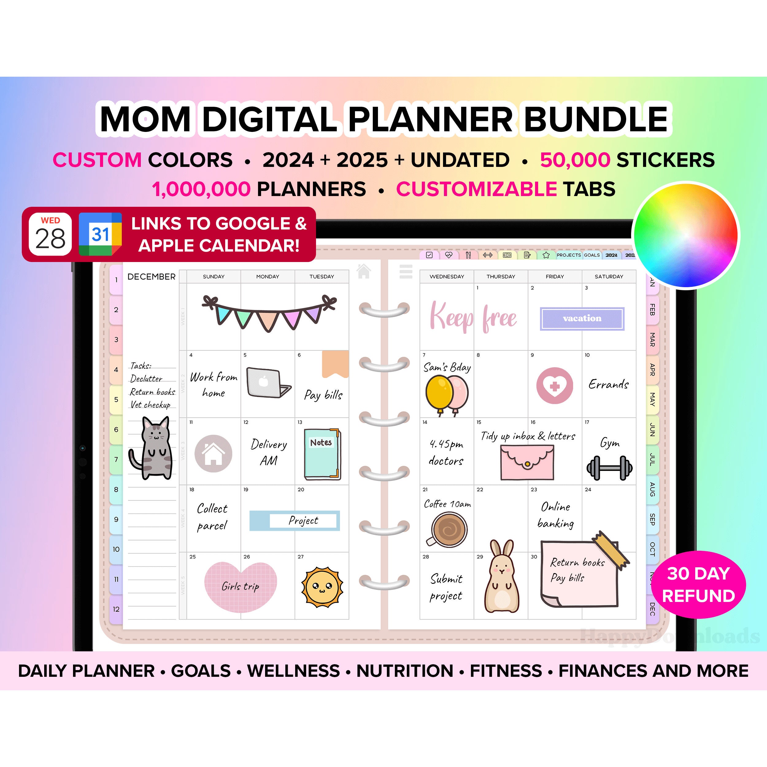 Digital Journal and Planner Stickers Bundle - Rose Gold Luxury Shimmer