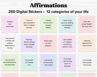 Affirmations Digital Stickers, Affirmation Stickers, Digital Planner Stickers, Goodnotes Stickers, Quotes Stickers, Law of Attraction Cards