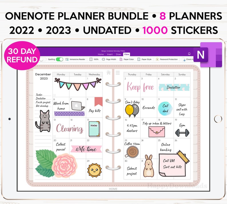 OneNote Digital Planner, Hyperlinked OneNote Planner, Dated 2022 2023 & Undated, Daily Weekly Monthly, OneNote Calendar, OneNote Templates 