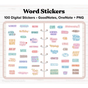 Stickers numériques Mots, Stickers rappel de mots, Stickers agenda numérique, Stickers Goodnotes, Stickers OneNote, Stickers PNG, Stickers iPad