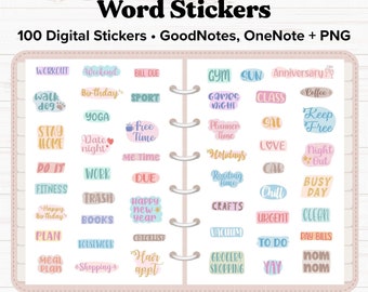 Words Digital Stickers, Word Reminder Stickers, Digital Planner Stickers, Goodnotes Stickers, OneNote Stickers, PNG Stickers, iPad Stickers