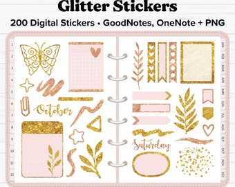 Glitter Digital Stickers, Gold Glittery Stickers, Goodnotes Stickers, OneNote Stickers, Digital Planner Stickers, Digital Journal Stickers