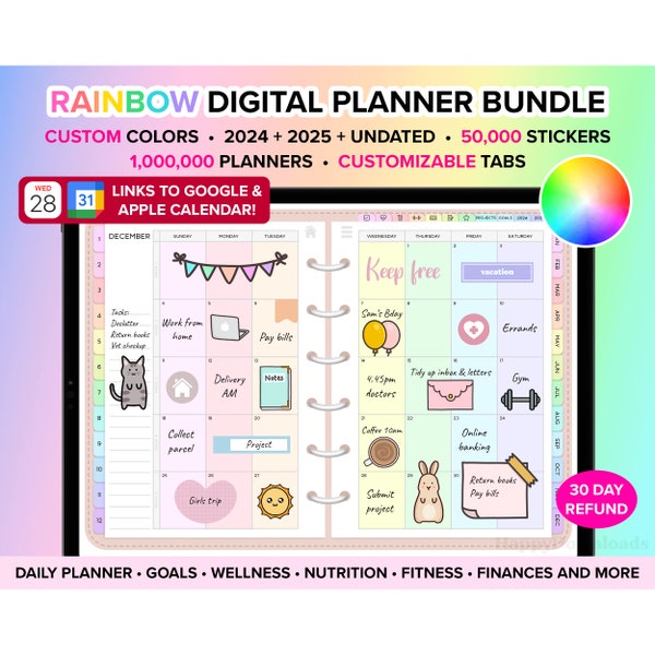 Digital Planner 2024 2025 Undated Goodnotes Planner iPad Planner Daily Weekly Planner Digital Journal ADHD Planner Goodnotes Template