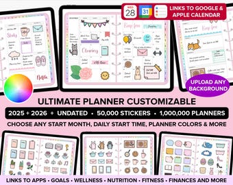 Custom Digital Planner 2025 2026 Undated Goodnotes Planner iPad Planner Digital Journal Daily Planner Weekly Planner Pink Goodnotes Template
