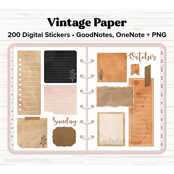 Vintage Paper Digital Stickers, Vintage Stickers, Goodnotes Stickers, OneNote Stickers, Digital Journal Stickers, Digital Scrapbook Stickers