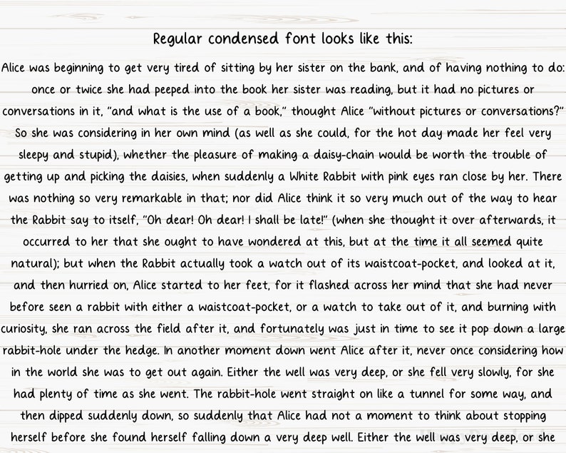 May include: A black and white text excerpt from the book Alice's Adventures in Wonderland by Lewis Carroll. The text describes Alice's encounter with a White Rabbit wearing a waistcoat and carrying a pocket watch.