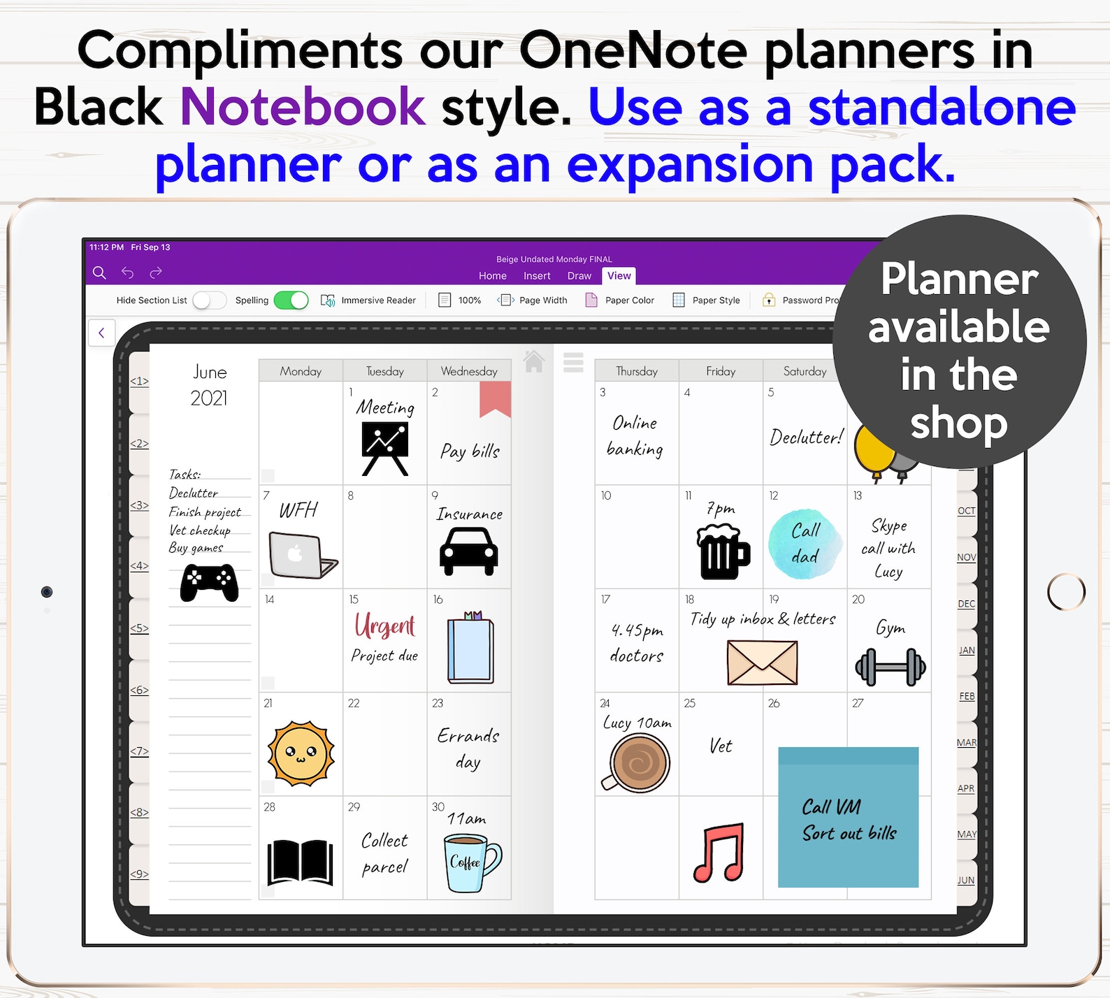 Work Onenote Digital Planner Templates Inserts Pack NOTEBOOK Etsy