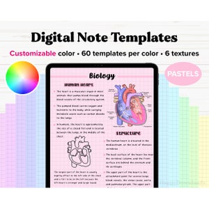 Modelli di carta per appunti digitali, appunti per iPad, modello di carta per appunti Goodnotes, appunti per studenti, blocco note digitale, appunti in formato ritratto - PASTELLO