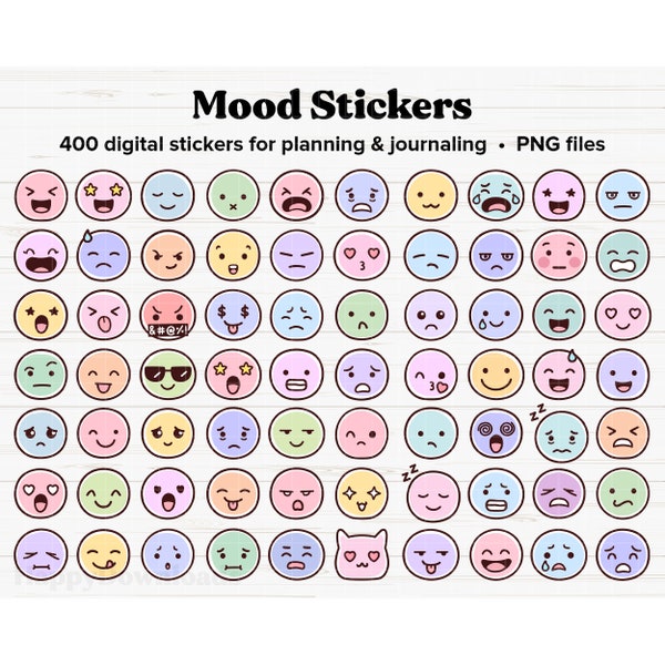 Mood Stickers Digital, Cute Stickers, Daily Mood Trackers, Digital Stickers, Goodnotes, Digital Journal Stickers, Digital Planner Stickers