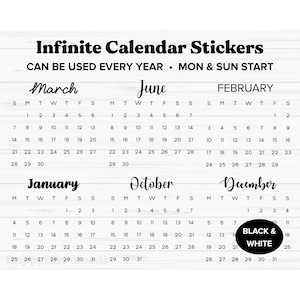 Infinite Calendar Digital Stickers, Calendar Stickers, Digital Planner Stickers, Digital Journal Stickers, Calendar Months Stickers PNG