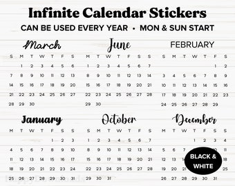 Infinite Calendar Digital Stickers, Calendar Stickers, Digital Planner Stickers, Digital Journal Stickers, Calendar Months Stickers PNG