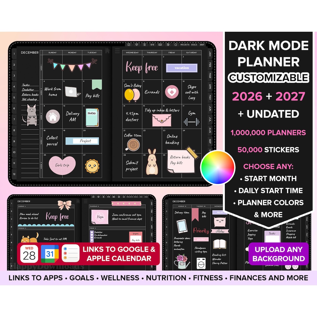 Dark Mode Digital Planner 2026 2027 Undated iPad Planner Goodnotes ...