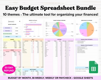 Planificateur de budget pour Google Sheets, modèle de budget mensuel, feuille de calcul budgétaire mensuel, budget par chèque de paie, suivi du budget, budget bihebdomadaire