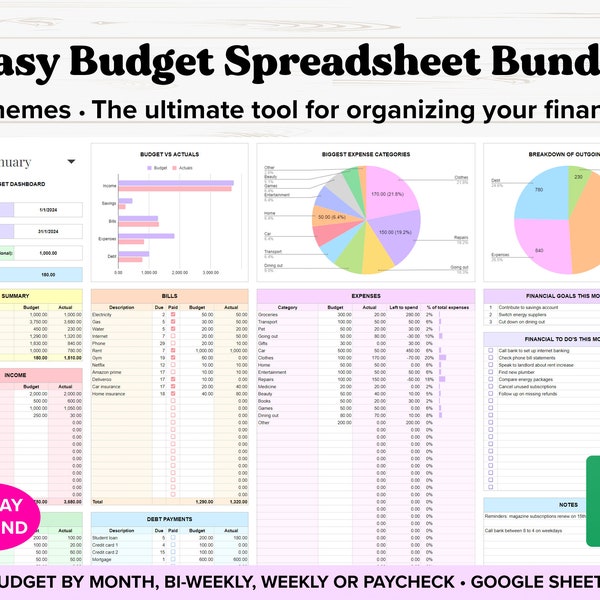 Budget Planner for Google Sheets, Monthly Budget Template, Monthly Budget Spreadsheet, Budget by Paycheck, Budget Tracker, Biweekly Budget