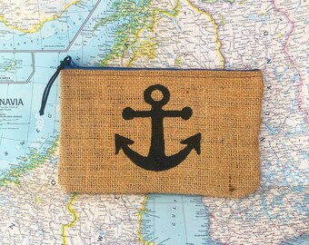 Anchor Burlap Clutch: Upcycled with billboard lining