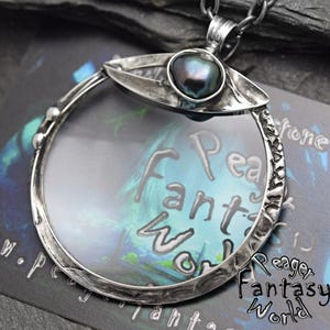 Ciondolo con lente d&#39;ingrandimento, ciondolo con perla nera, collana boho, ciondolo alla moda, ciondolo curativo, ciondolo chakra