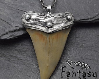 Pendentif Mako argent,Fossiles de dents de requin,Pendentif sorcière,Ère préhistorique,Dent Mako,Pendentif Wiccan,vraie dent,Pendentif Mako,Isurus Hastalis