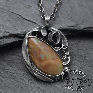 Australian Black Opal Pendant,Opal pendant,gift for women,silver pendant,Huge opal pendant,women jewelry,Metalwork pendant,Gypsy Pendant image 1