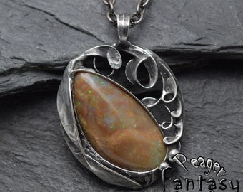 Australian Black Opal Pendant,Opal pendant,gift for women,silver pendant,Huge opal pendant,women jewelry,Metalwork pendant,Gypsy Pendant