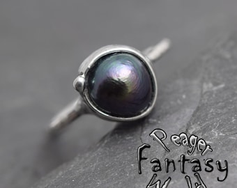 Anneau de perle, anneau de pierre, anneau de femmes, pierre de guérison, bijoux de femmes, bijoux de travail en métal, bague en pierre précieuse, pendentif chakra, bague en argent sterling, Black Pearl