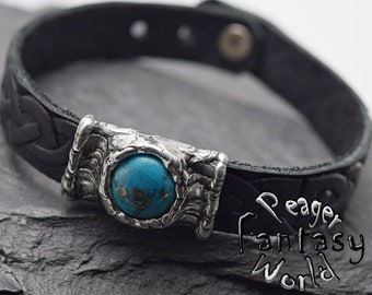 Turquoise Leather Bracelet,patterned bracelet,Turquoise bracelet,Metalwork Bracelet,handmade Bracelet,Valentine's Day,Bracelet gift,peager