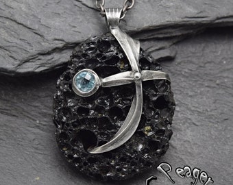 Pendentif de lave, collier de topaze, bijoux fantaisie, pendentif de guérison, bijoux en métal, pendentif soudé, pendentif chakra