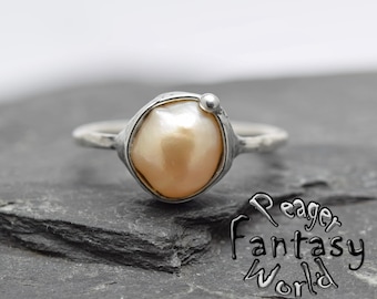 Pearl Ring,stone Ring,Women ring,Healing stone,Women jewelry,pearl jewelry,Gemstone ring,chakra pendant,Sterling silver ring,yellow pearl