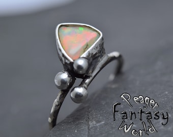 Welo Éthiopien,anneau mignon,Bague femme en argent sterling,Pierre multicolore,Anneau de déclaration,opale précieuse,Empilage anneau d’opale éthiopienne