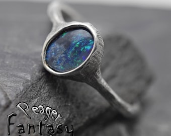 Black Australian Opal Ring,Gemstone ring,statement ring,natural stone,Cocktail ring,Women opal ring,Sterling silver Ring,Black Opal Ring