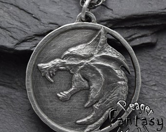 Wolfamulet, Witcher-medaillon, Wolf-hanger, Witcher-hanger, Witcher-hanger, gegraveerde hanger, Wolf-sieraden, Witcher-ketting