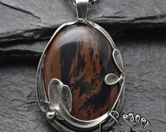 Mahagoni Obsidian Anhänger,silber Schmuck,Metallarbeit Juwel,Frauen Schmuck,Frauen Anhänger,silber Anhänger,Heilung Anhänger,achat stil,Obsidian Anhänger