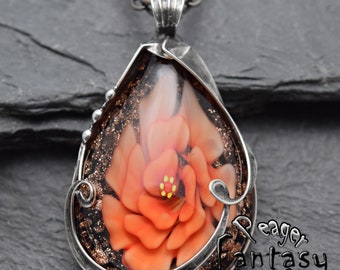 Pendentif en argent de fleur, Pendentif en verre de Venise, Pendentif Boho, Collier de fleurs en verre, Bijoux faits à la main, Pendentif soudé, Pendentif gitan