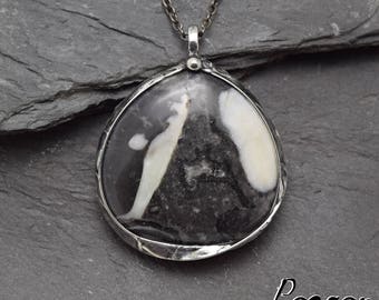 Shell Jasper pendentif, collier double face, pendentif pour hommes, collier d’argent, bijoux faits à la main, Saint-Valentin, pendentif ooak, pendentif femmes