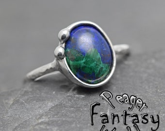 Bague azurite, bague malachite, bague pour femme en argent sterling, bague décorative, bague avec pierres précieuses, bague en pierre, mode, cadeau pour femme, bague faite main