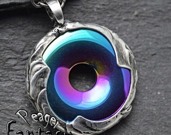 Hematite pendant,Titanium Aura pendant,Chakra Pendant,Silver jewel,Soldered necklace,Healing necklace,Double sided necklace,Fantasy World