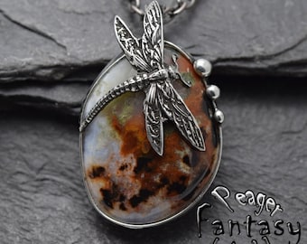Dragonfly pendant,Ocean Jasper necklace,healing pendant,Dragonfly pendant,chakra pendant,Jasper jewelry,Animal necklace,Chakra pendant