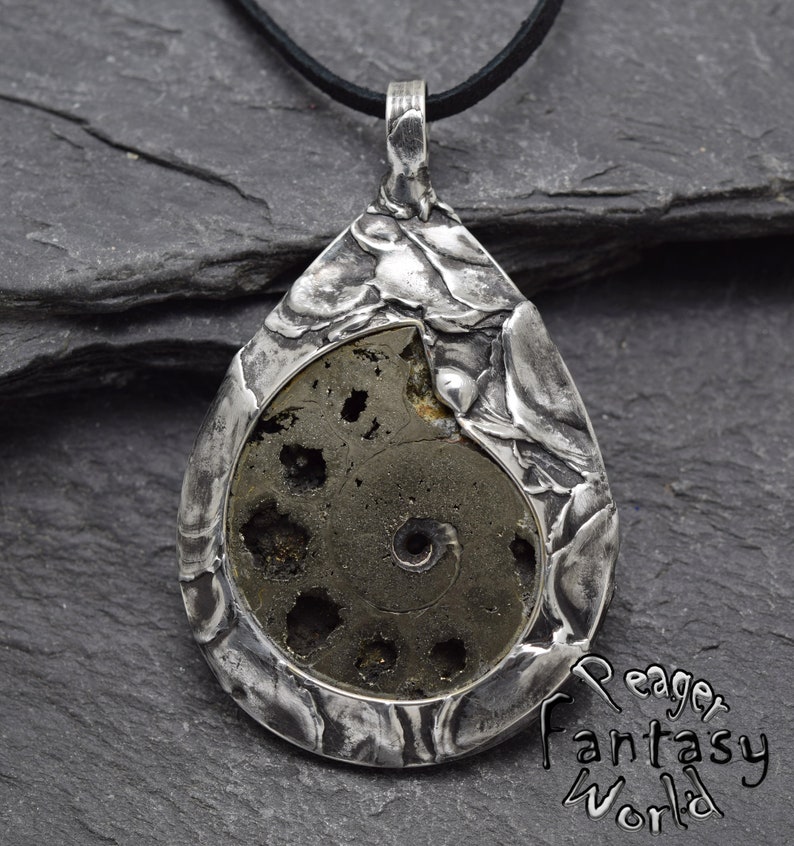 •PYRITIZED AMMONITE - 2• sterling silver pendant