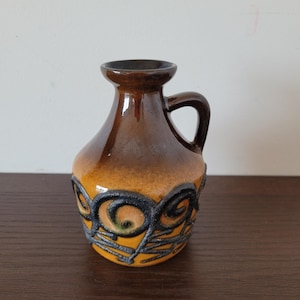 Vintage Strehla GDR brown fat lava ceramic vase 1970s Germany