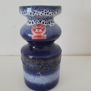 Vintage VEB Haldensleben Blue Fat Lava Vase East Germany Modern Ceramic Original Sticker