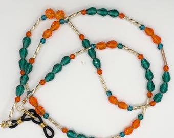 Turquoise en oranje brillenketting