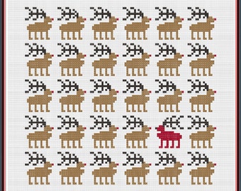 Christmas Cross Stitch Pattern, Craft Rudolph Reindeer, Reindeer Cross Stitch , Cross Stitch, Instant Download, Cross Stitch